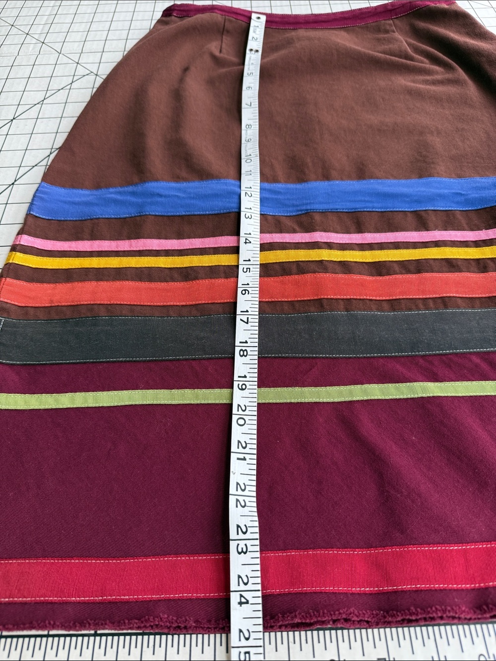 Neesh by D.A.R. Boho Ribbon Trim Cotton Skirt Large Brown Multicolor A-Line